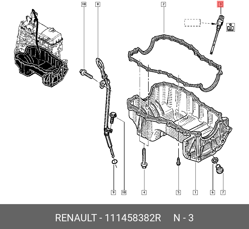 Датчик уровня масла двс (резист) - Renault 111458382R