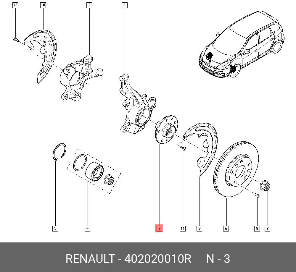 Ступица колеса ПЕР мет) | перед | - Renault 402020010R