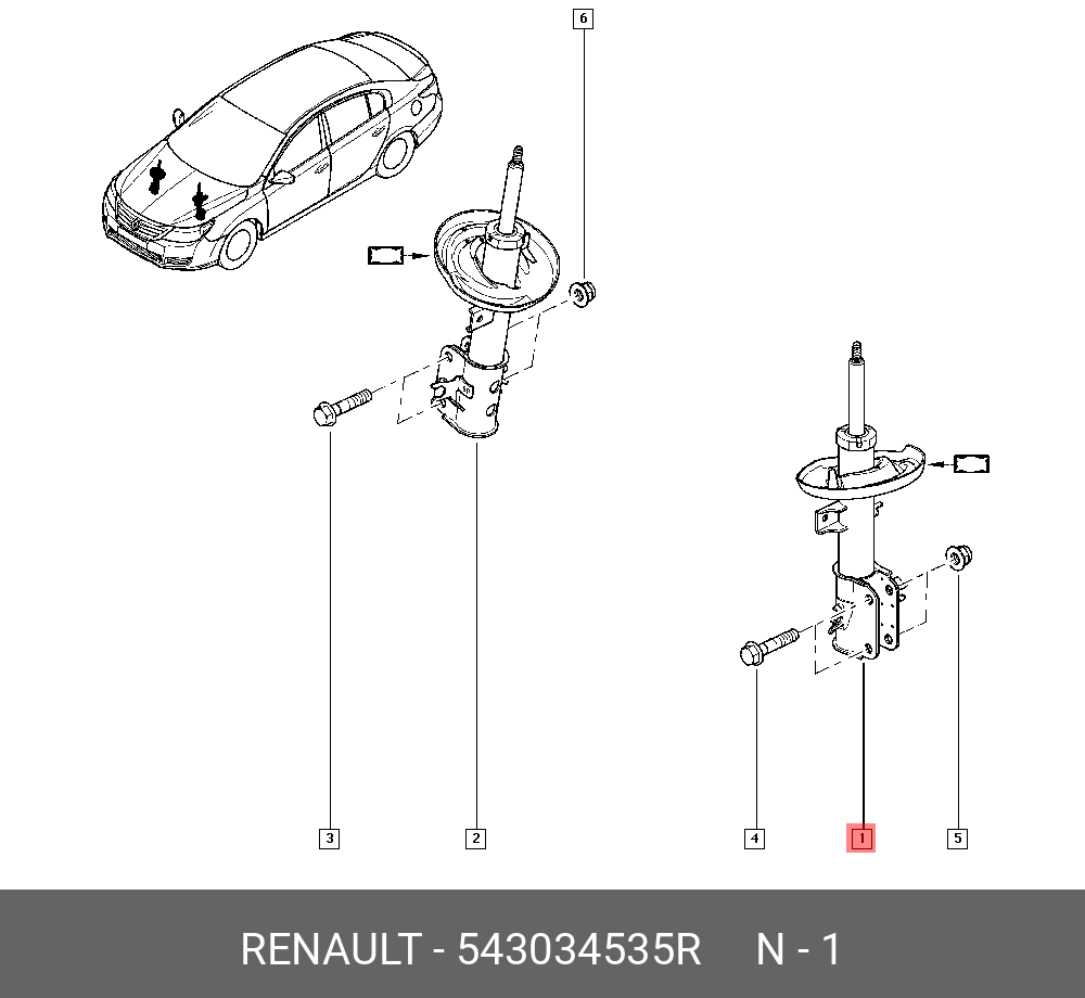 Амортизатор пер. левый (мет) - Renault 543034535R