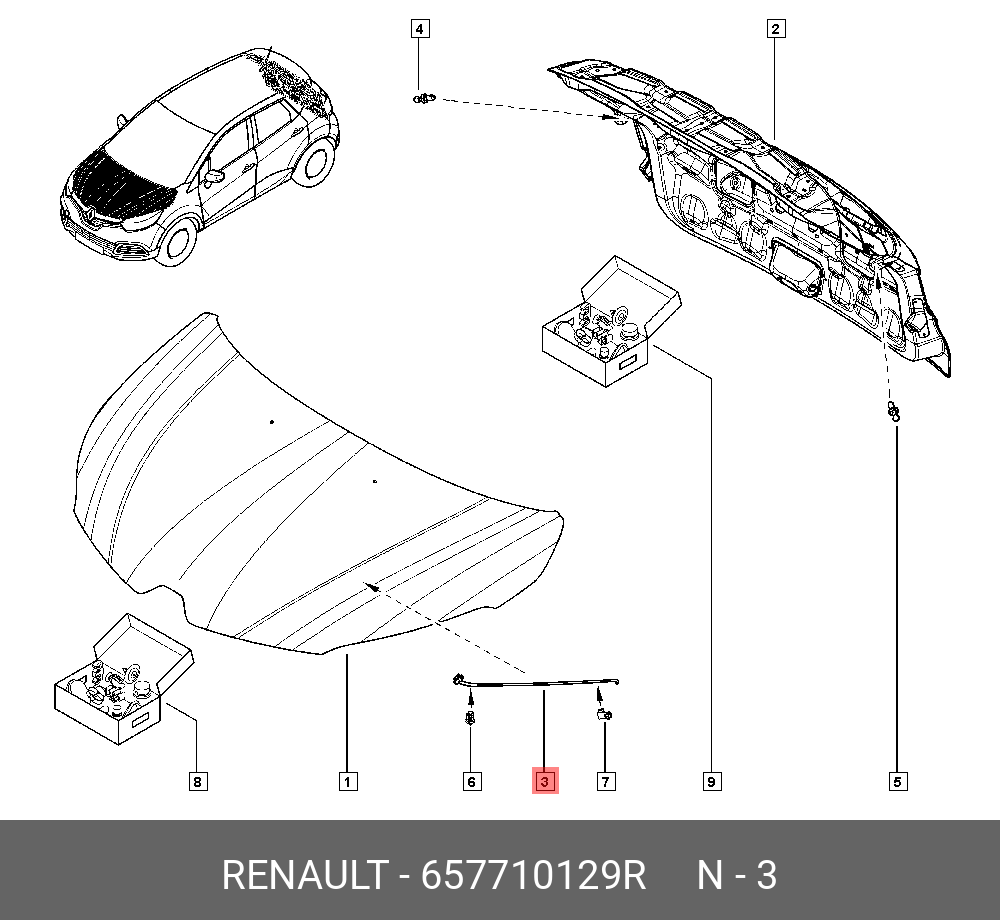 Стойка упорная капота (мет) - Renault 657710129R