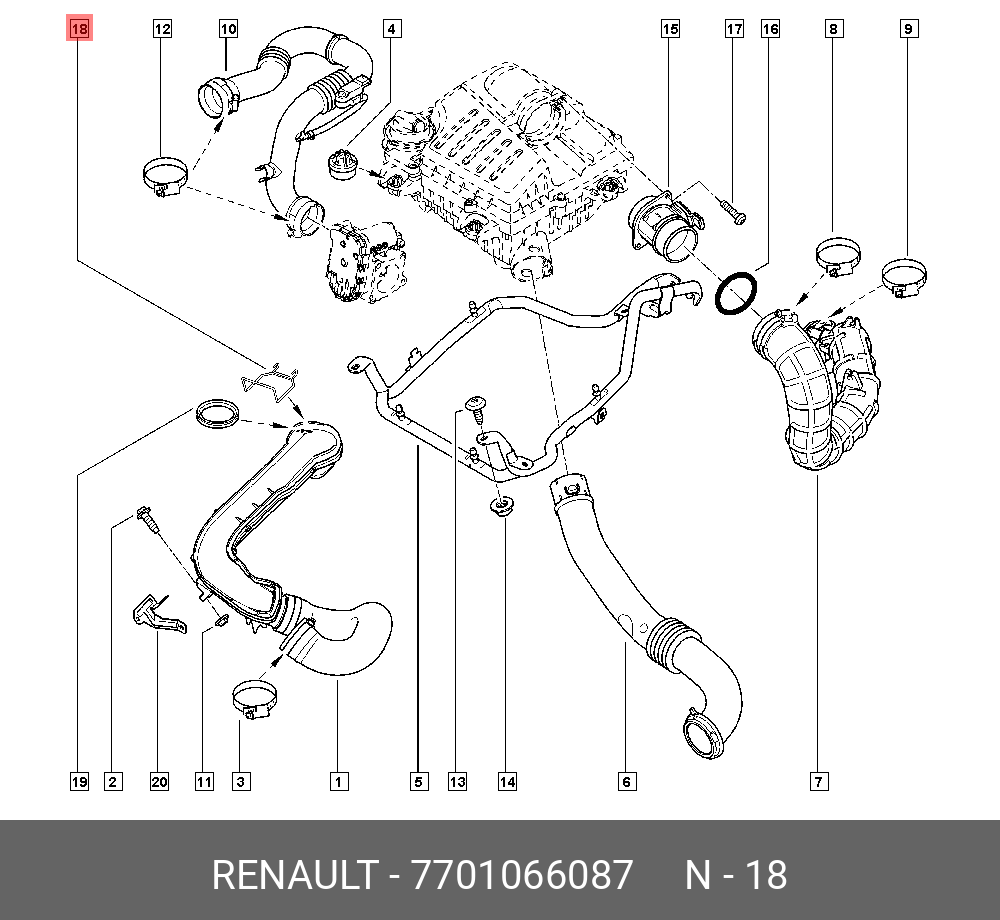 Держатель патрубка возд фильтра (мет) - Renault 7701066087