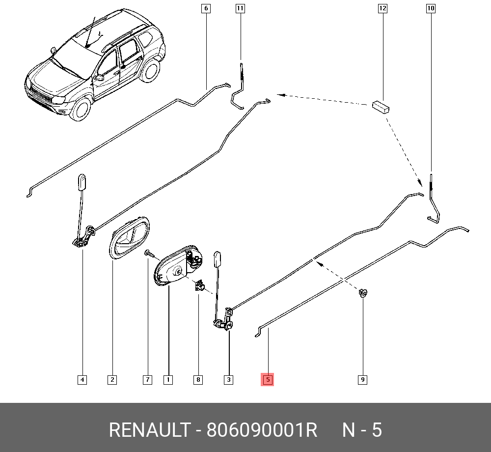Тяга замка задний левый - Renault 806090001R