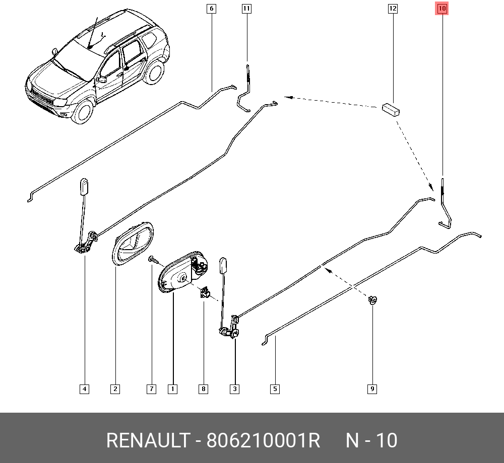Тяга замка двери задн ЛЕВ (мет) duster - Renault 806210001R