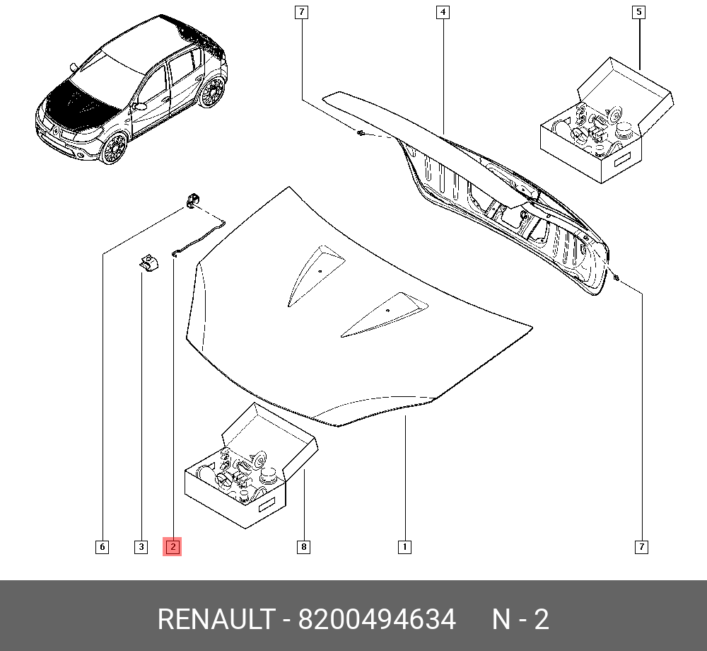 Упор капота (мет) - Renault 8200494634