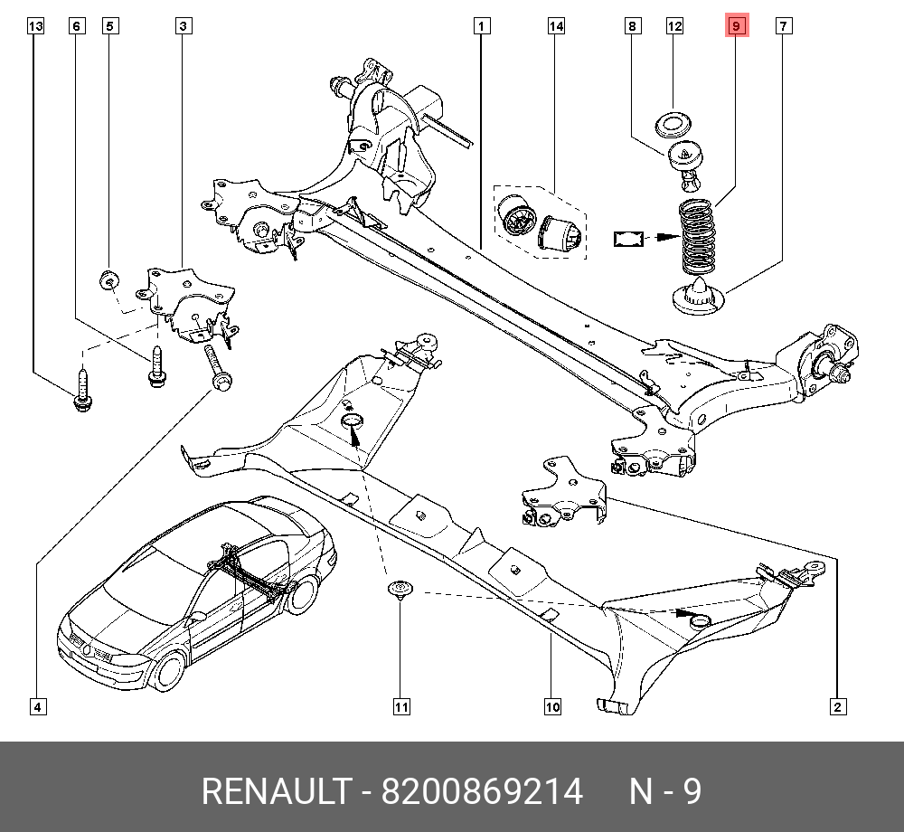 Пружина задн подвески/ressort helico ar - Renault 8200869214