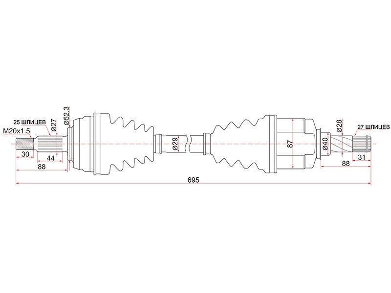 Привод в сборе передний lh renault duster 10- 1,6 - SAT RN59006