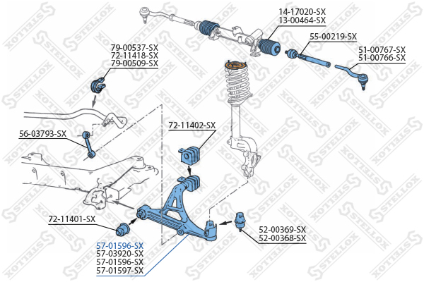 Рычаг л. Peugeot 405 all 88-96 | перед лев | - Stellox 57-01596-SX