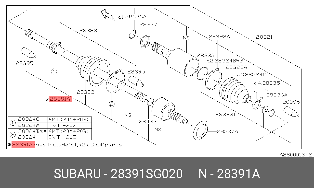 Шрус внешний - Subaru 28391-SG020