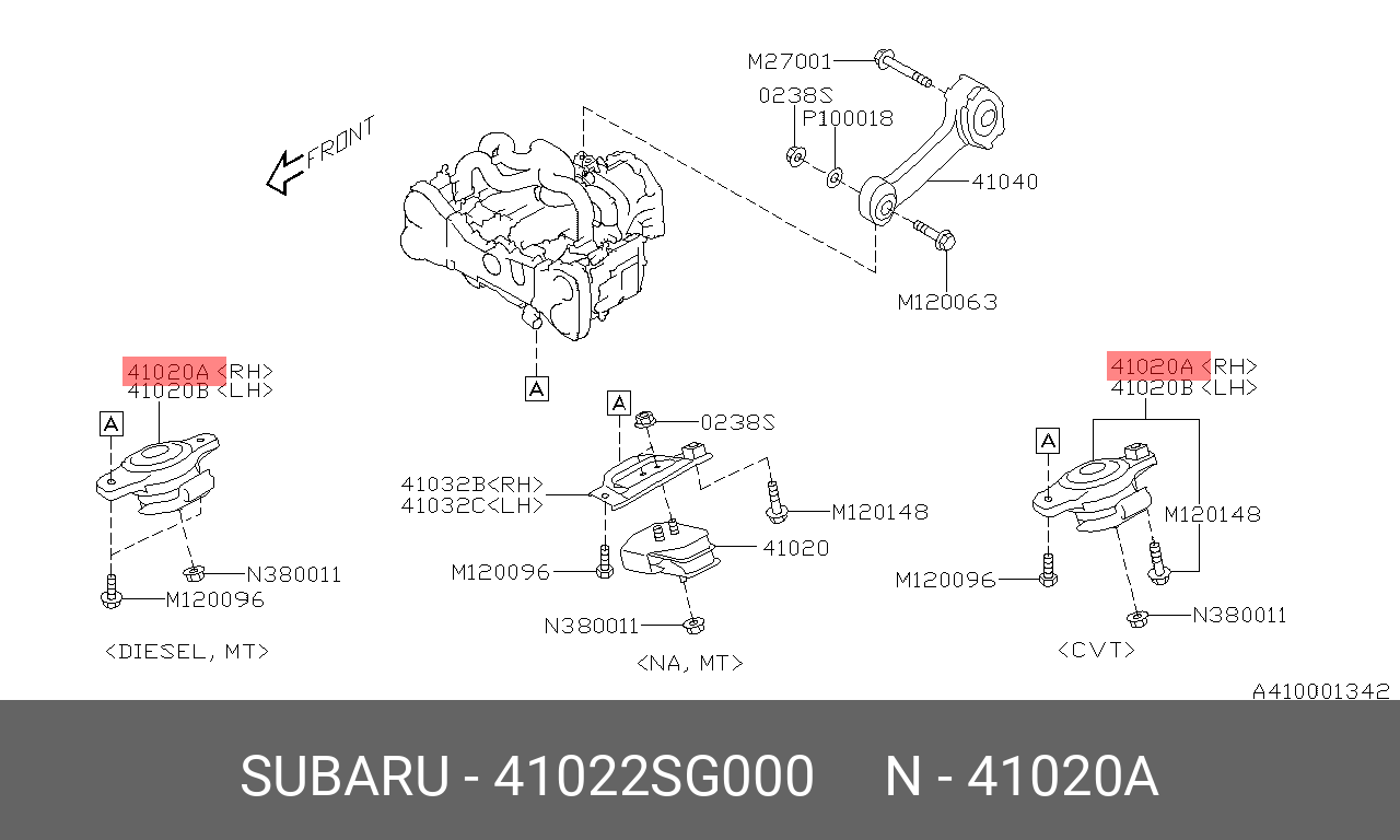 Опора двигателя | прав | - Subaru 41022-SG000