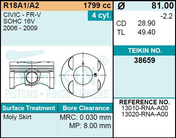 Поршни (к-т 4шт) std - Teikin 38659STD