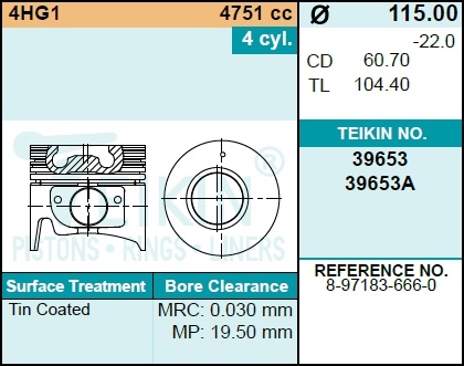 Teikin Поршень двигателя с пальцем 1шт 39653-std - Teikin 39653STD