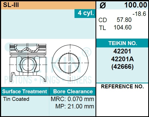 Teikin Поршень двигателя с пальцем 1шт 42201-std - Teikin 42201STD