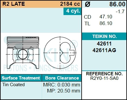 Поршни без колец mazda r2 d86.0 std alfin (r2y0-11 - Teikin 42611AGSTD