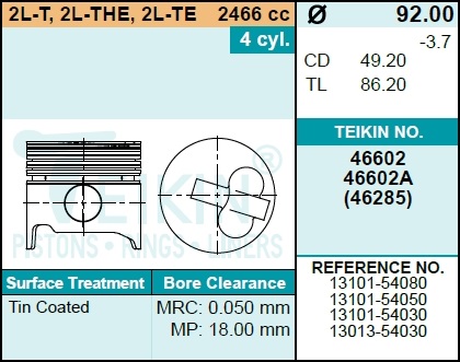 Поршень без колец toyota 2l-t d92.0 std teikin - Teikin 46602STD