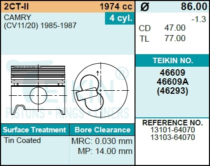 Поршень без колец toyota 2ct-ii d86.0 std teikin - Teikin 46609STD