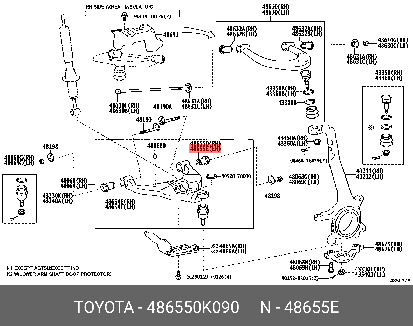 Сайлентблок рычага подвески | перед | - Toyota 48655-0K090