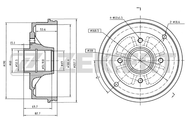 Барабан торм задн renault clio i ii 91- logan 07- twingo 96- без подшипника без abs d180мм Zekkert BS-5085 Рено Дачия 3347₽
