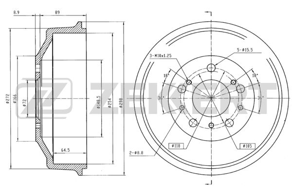 Барабан торм задн citroen jumper 230 244 94- fiat ducato 230 244 280 290 82- Zekkert BS-5097 Фиат Пежо Ситроен 5963₽