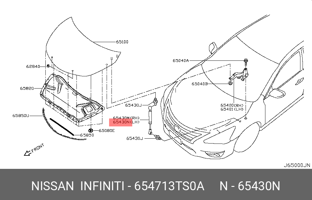 Газовый упор капота, LH - Nissan 65471-3TS0A