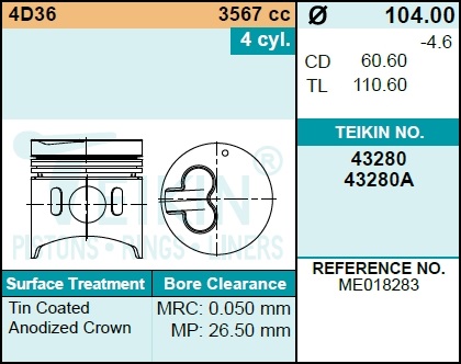 Teikin Поршень двигателя с пальцем 1шт 43280-std - Teikin 43280STD