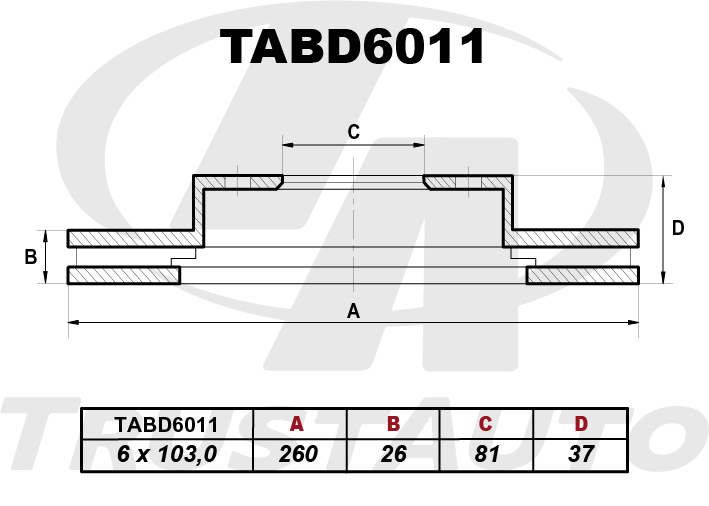 Диск тормозной (260x26x81x36,9x6) - TRUSTAUTO TABD6011