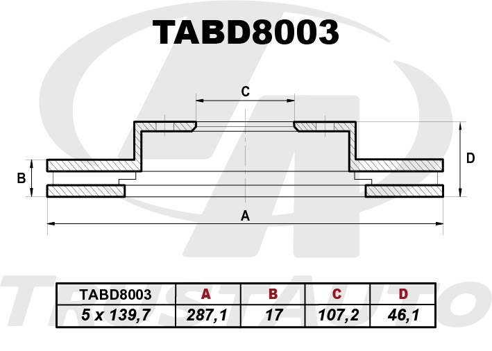 Диск тормозной (287x17x107x46,5x5) - TRUSTAUTO TABD8003