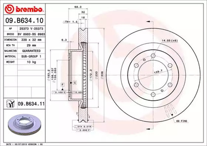 Снят,замена 09.b634.11 Диск тормозной Standard | перед | - Brembo 09.B634.10