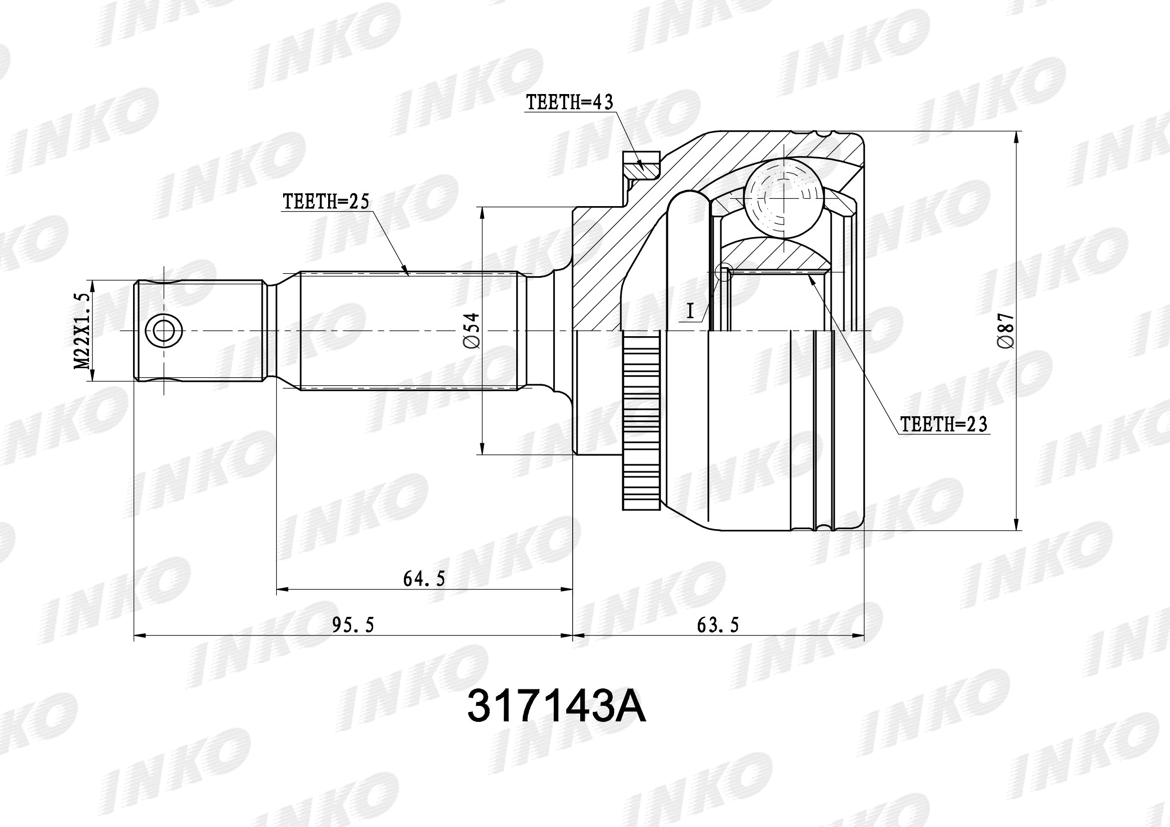 Шрус внешний 25/23 ABS 43 | перед | - INKO 317143A
