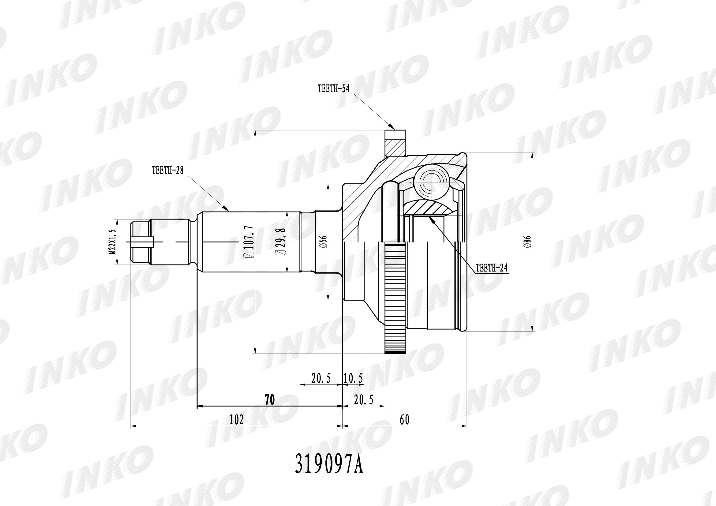 Шрус наружный 28x66x30. Inko · 329190 · категория: шрус наружный. Inko 307072 шрус внешний 28/24.