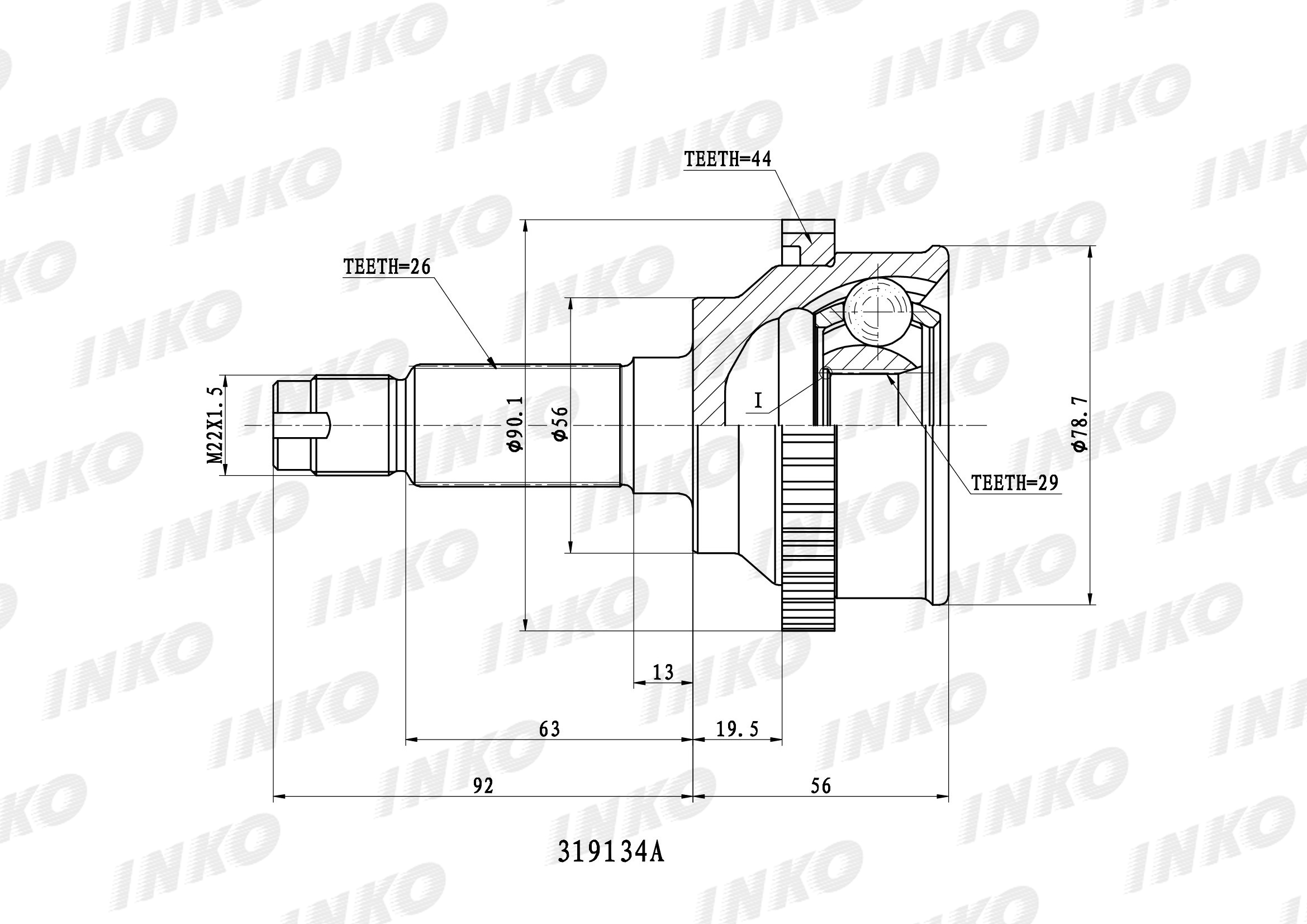 Шрус внешний 26/29 ABS 44 | перед прав/лев | - INKO 319134A
