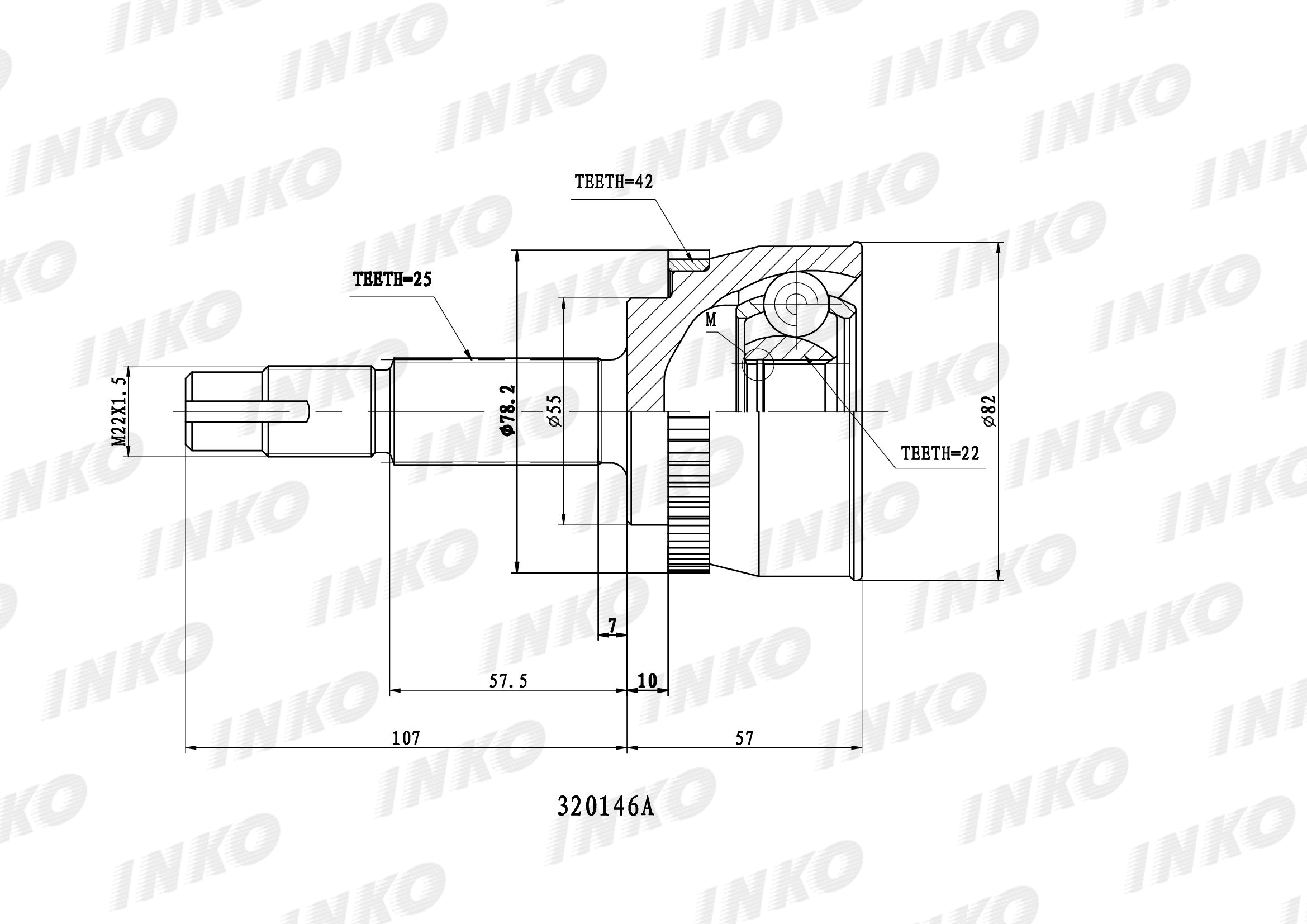 Шрус внешний 25/22 ABS 42 | перед прав/лев | - INKO 320146A