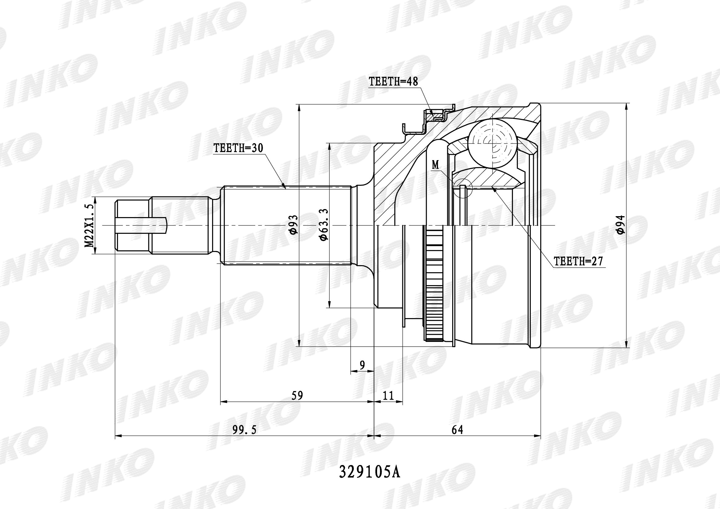 Шрус внешний 30/27 ABS 48 | перед прав/лев | - INKO 329105A