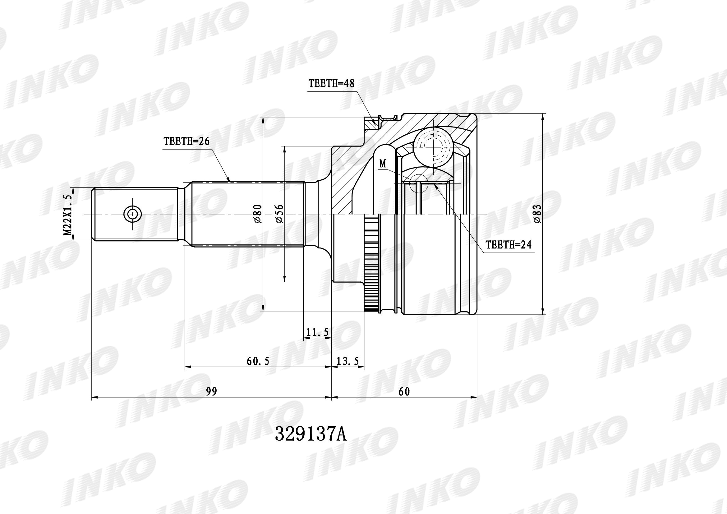 Шрус внешний 26/24 ABS 48 | перед прав/лев | - INKO 329137A