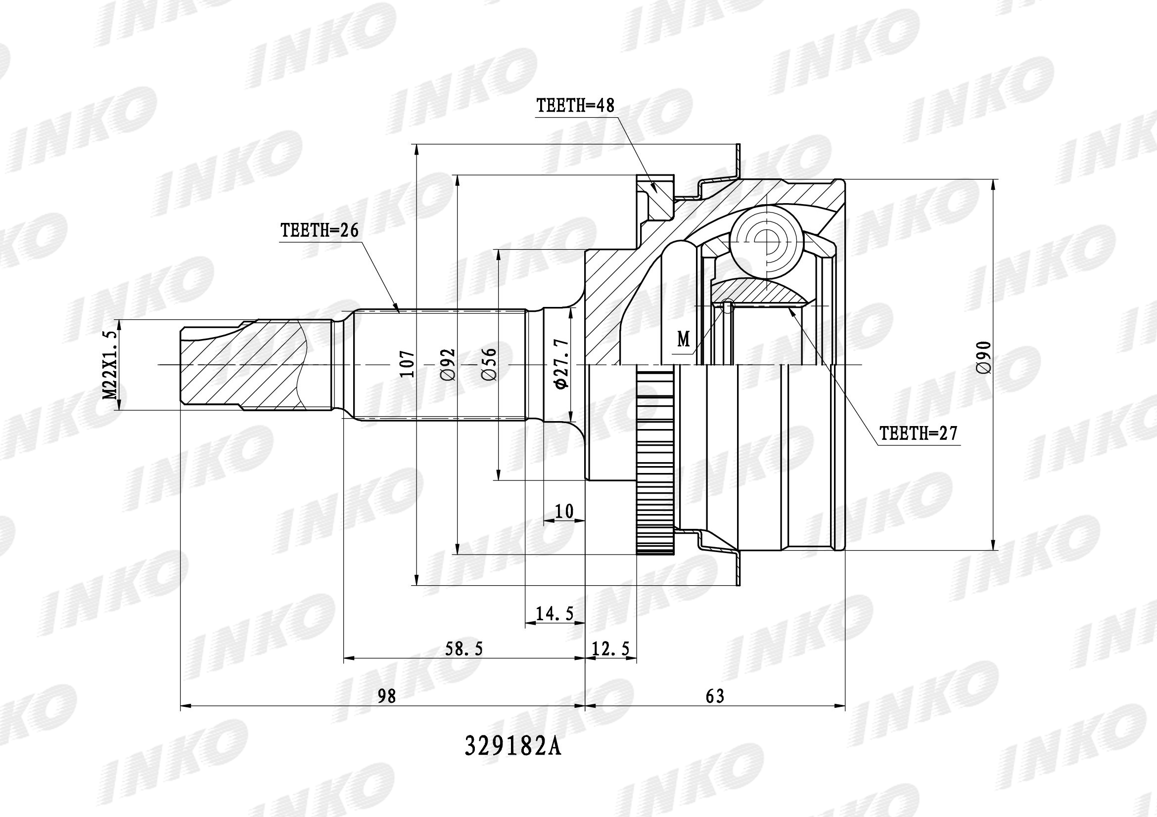 Шрус внешний 26/27 ABS 48 | перед прав/лев | - INKO 329182A