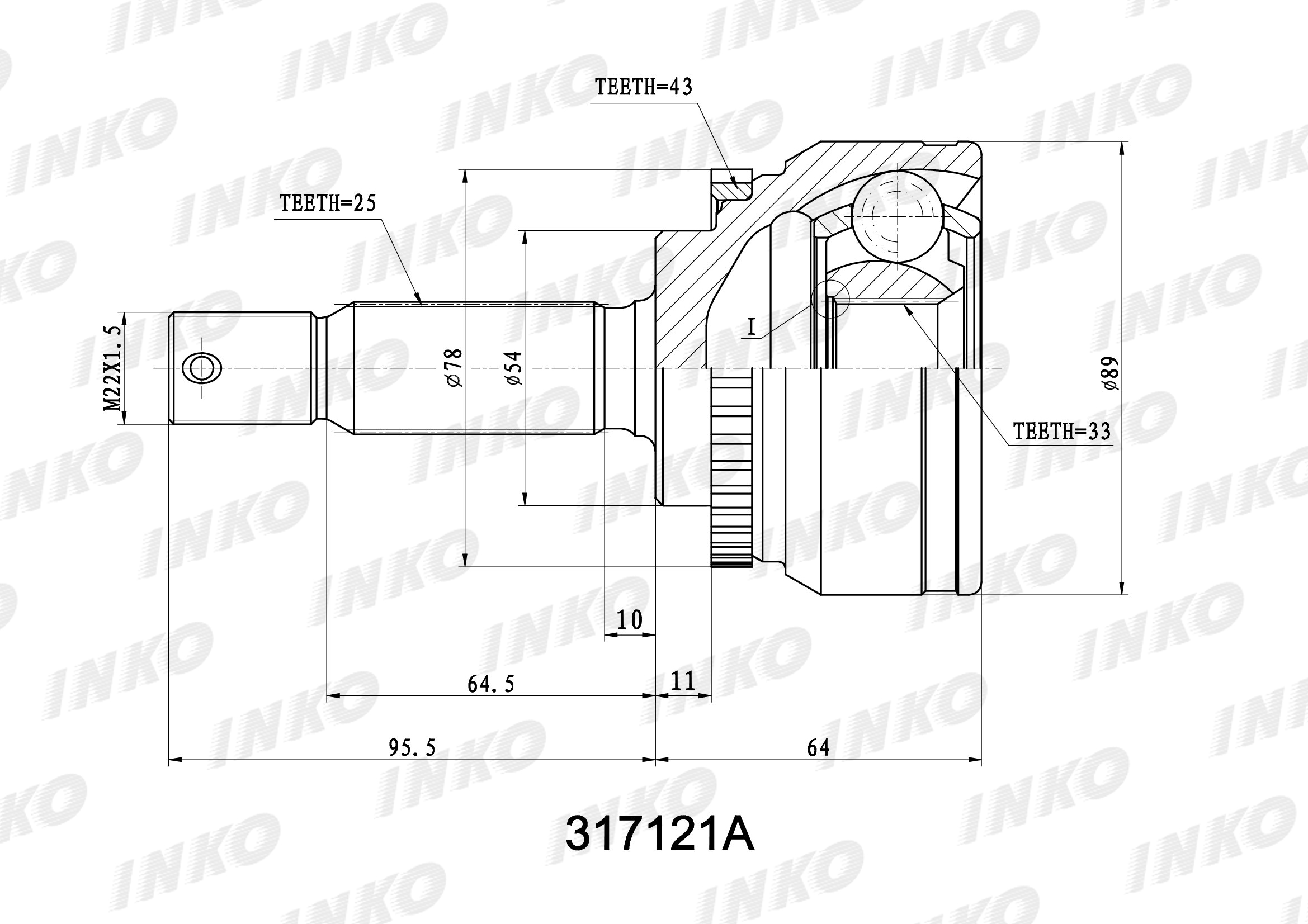 Шрус внешний 25/33 ABS 43 | перед прав/лев | - INKO 317121A