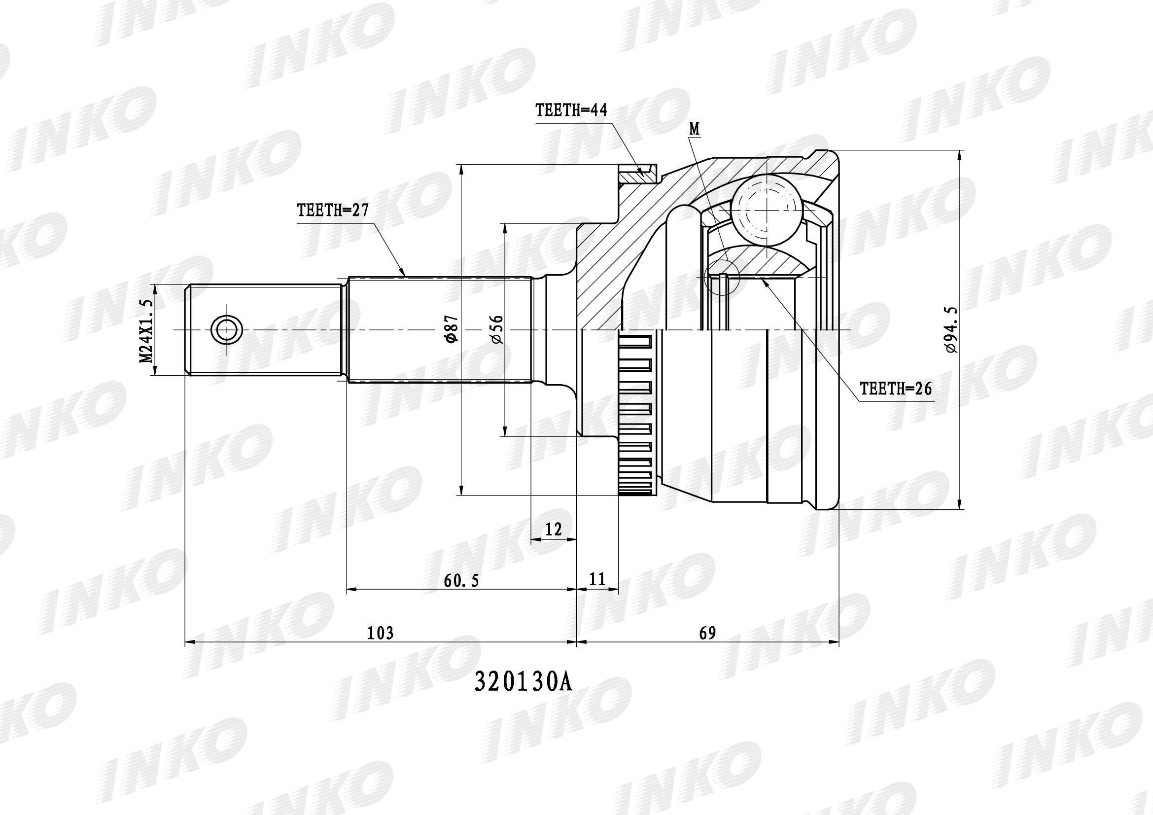 Шрус внешний 27/26 ABS 44 | перед прав/лев | - INKO 320130A