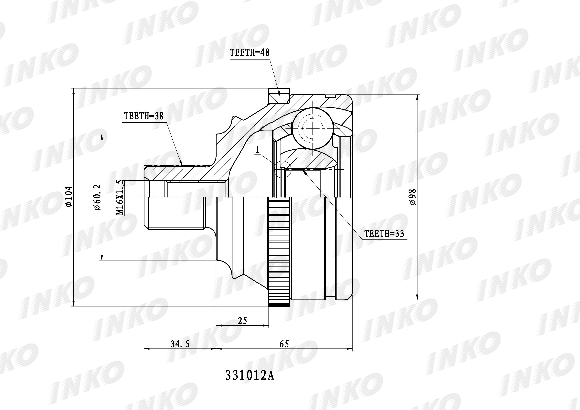Шрус внешний 38/33 ABS 48 | перед | - INKO 331012A
