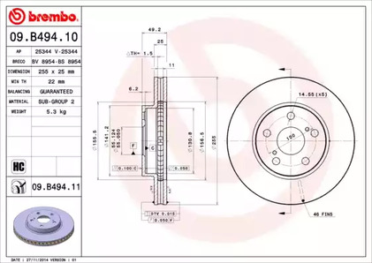 Диск тормозной UV Coated | перед | - Brembo 09.B494.11
