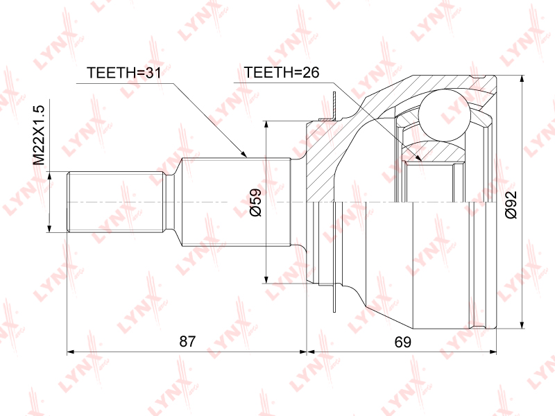 Шрус наружный | перед правлев | LYNXauto                CO-3920