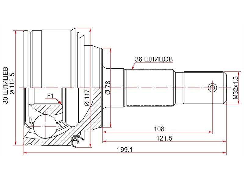 Шрус TY Land Cruiser uzj200 07-, lx570 07- - SAT TO-204