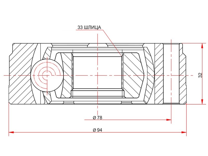 Шрус внутренний skoda octavia 04-12/vw colf v 03-08 | перед лев | - SAT VW-714