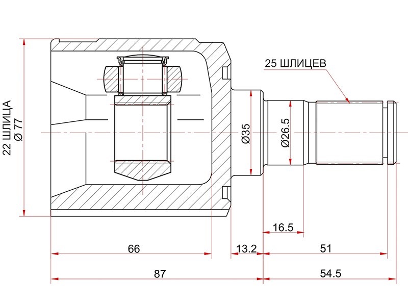 Шрус внутренний hyundai accent 99-05getz 02-11 | перед | - SAT MI-731
