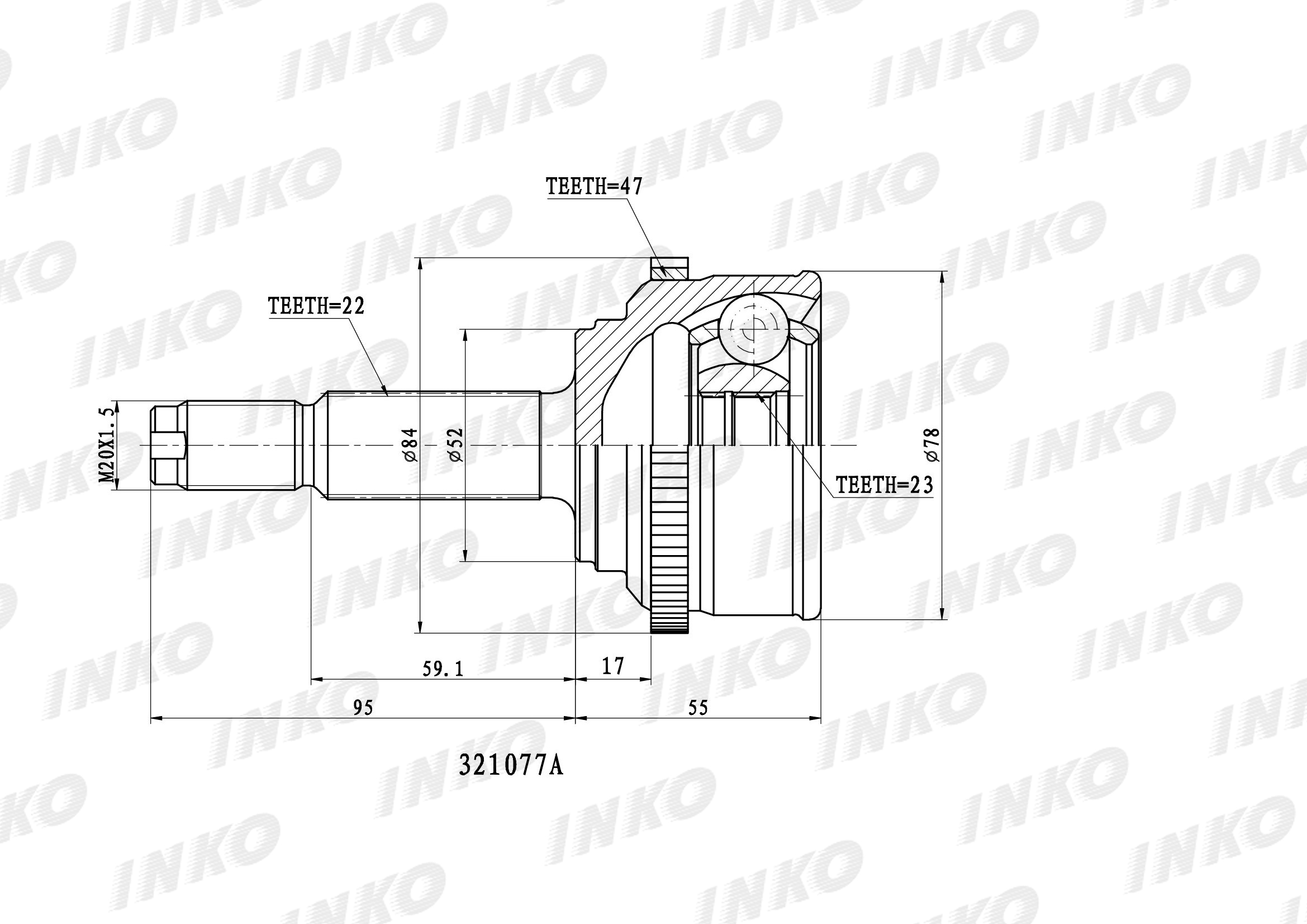 Шрус внешний 22/23 ABS 47 - INKO 321077A