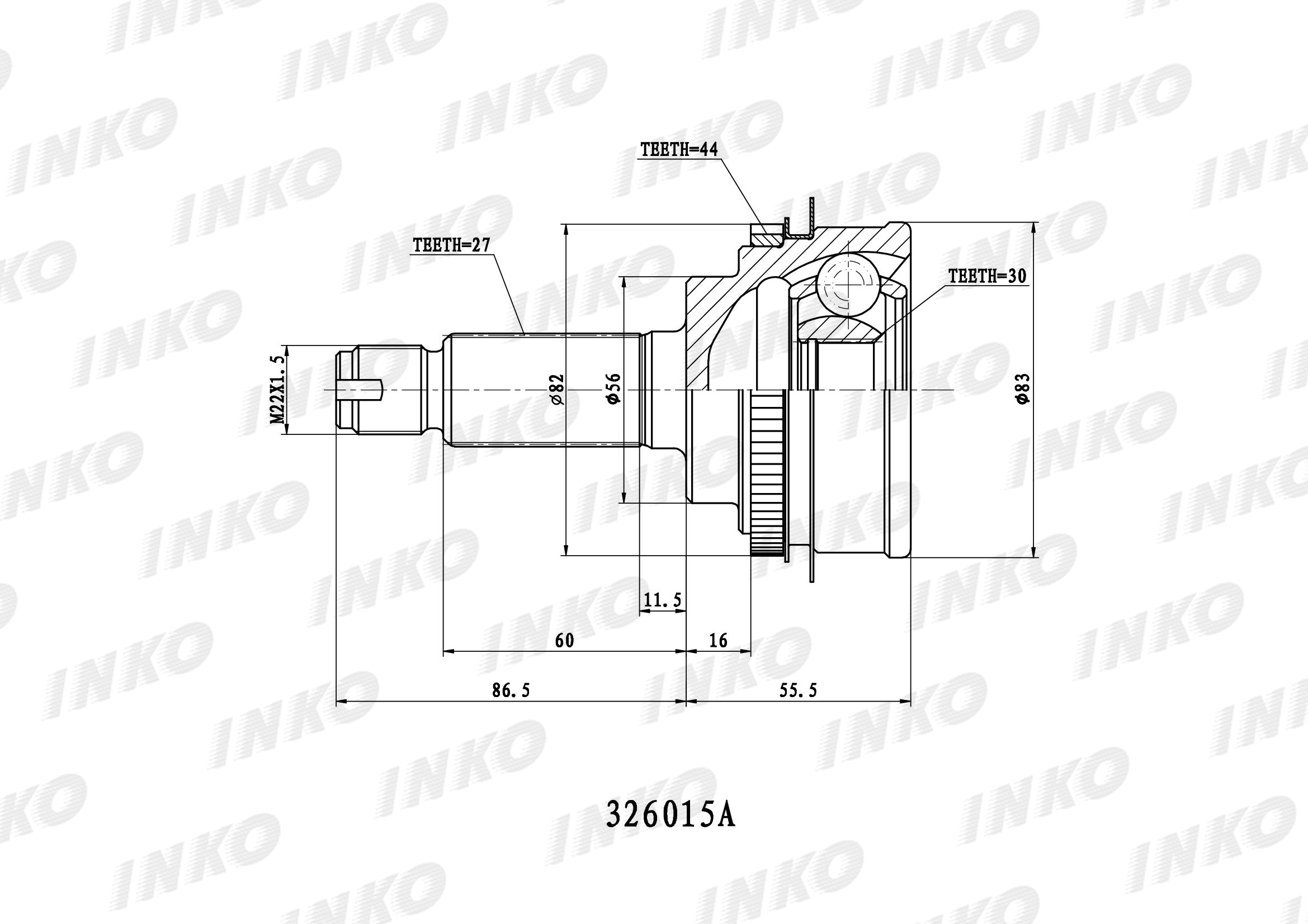 Шрус внешний 27/30 ABS 44 | перед | - INKO 326015A