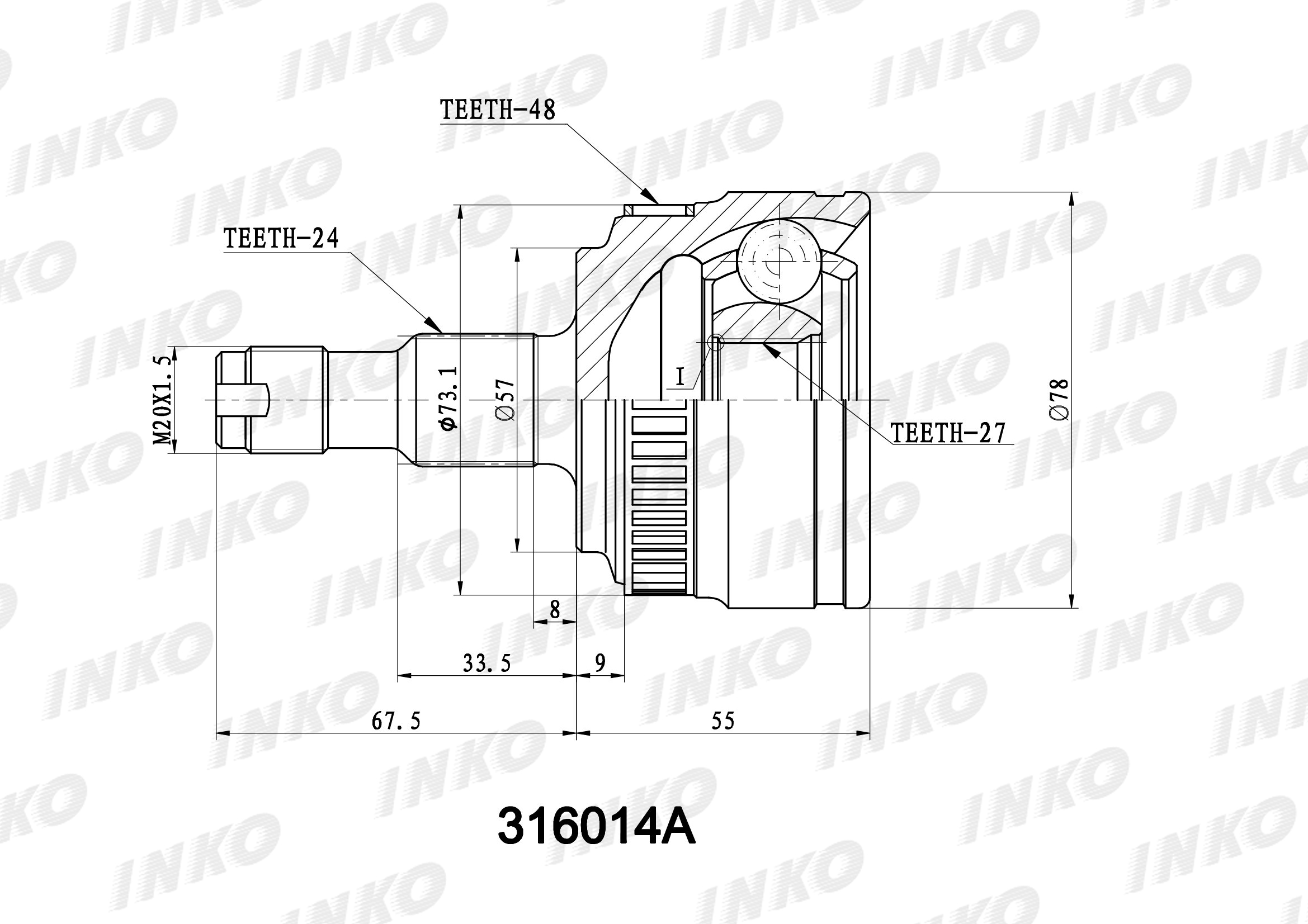 Шрус внешний 24/27 ABS 48 | перед прав/лев | - INKO 316014A