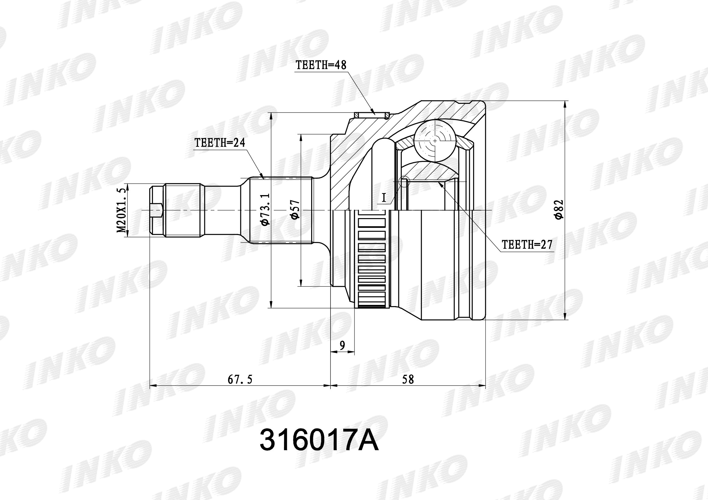 Шрус внешний 24/27 ABS 48 | перед прав/лев | - INKO 316017A