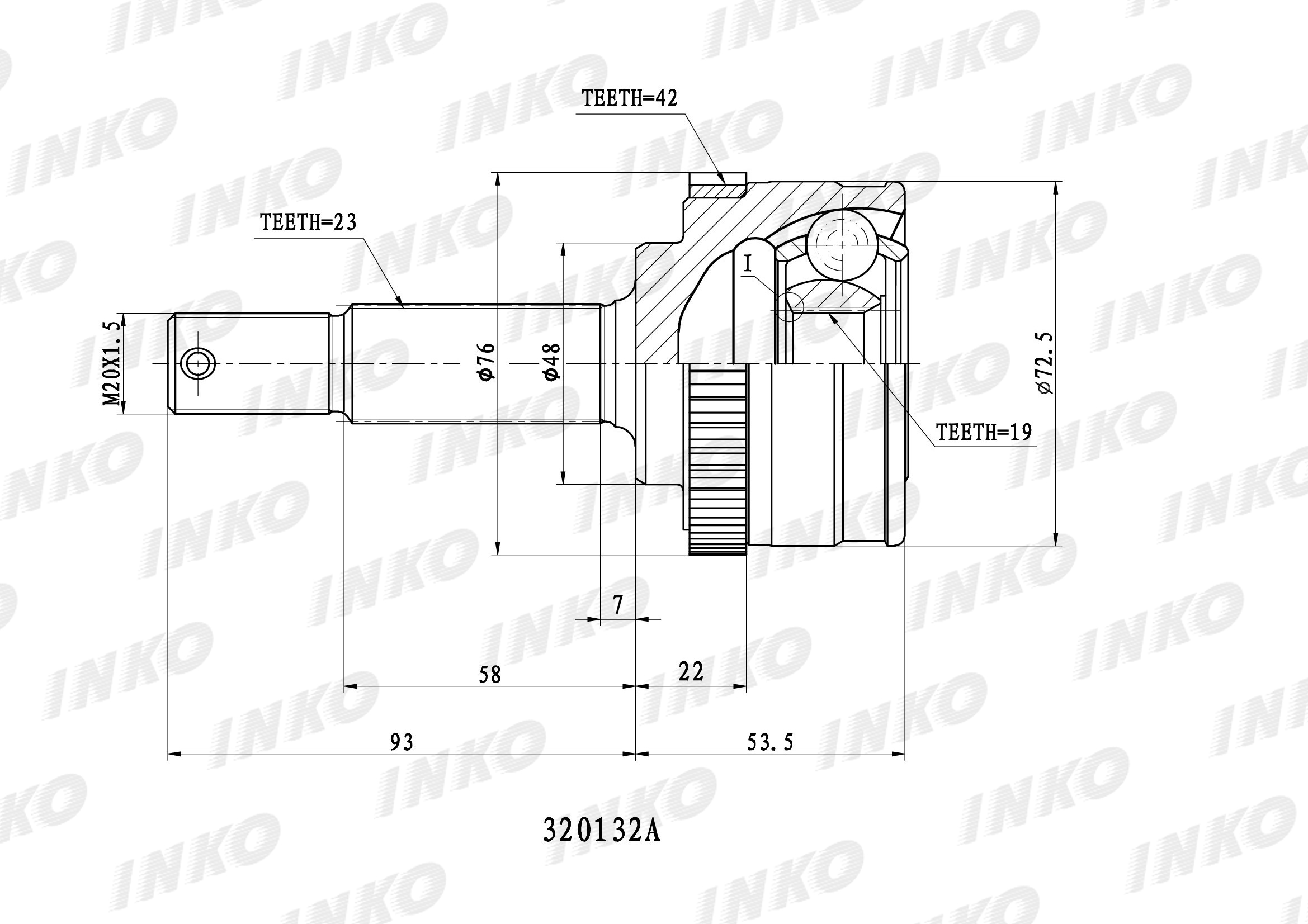 Шрус внешний 23/19 ABS 42 | перед прав/лев | - INKO 320132A