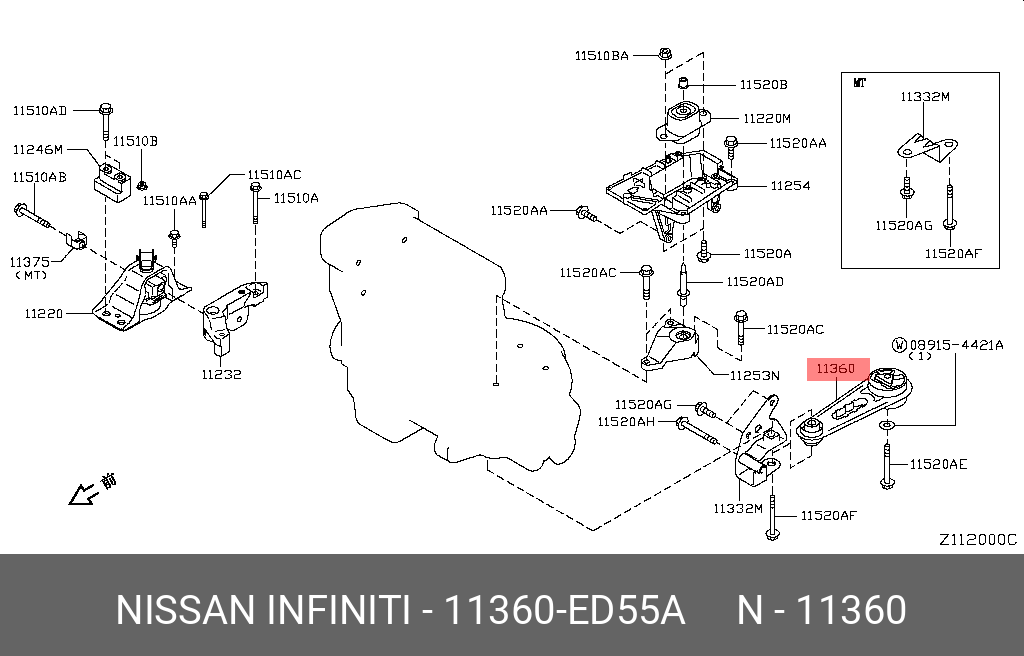 Подушка двигателя - Nissan 11360-ED55A