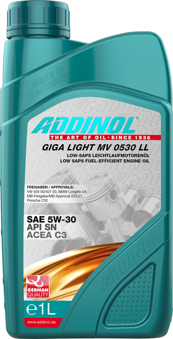 Моторное масло синтетическое addinol giga light MV 0530 LL 1 Л. - Addinol 4014766072573
