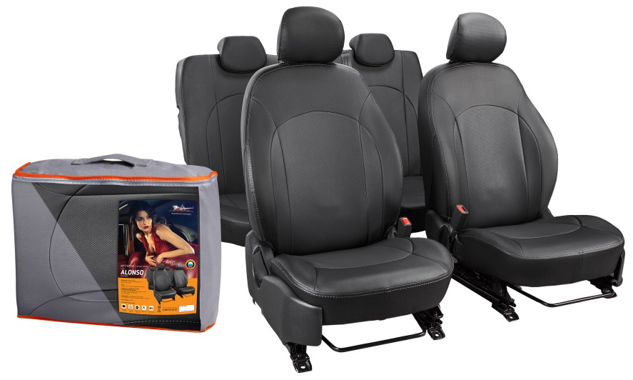 Чехлы для Hyundai Solaris, Kia Rio (11-) Alonso, 13 пред., задн.спин. 1/3, экокожа перф., черн. - AIRLINE ACCS-A-14
